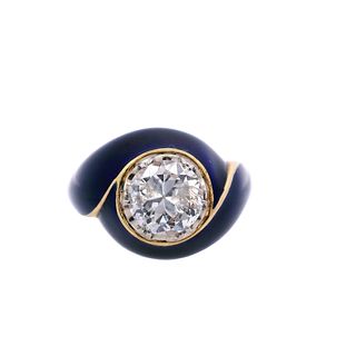 1.25 Cts Diamond 18k Gold enamel Ring