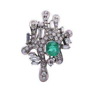 Design Platinum Cocktail Ring with Diamonds and Emerald