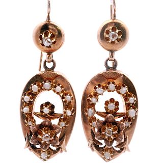 Antique 14kt Gold Earrings with micro pearls and Diamonds