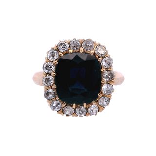 Antique 18k Gold Ring with Sapphire and Diamonds
