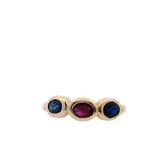 18k Gold Ring with Sapphires and Ruby