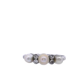 Antique Platinum Ring with Pearls and Diamonds