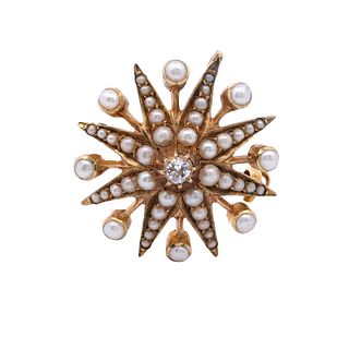 Victorian 18k Gold Pendant / Brooch with Diamonds and Pearls