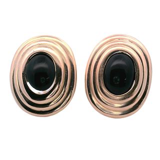 18k Gold Mid-century Earrings with Onyx
