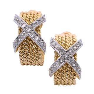18kt Gold Rope hoop Earrings with Diamonds