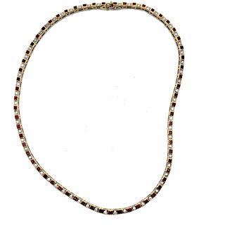 18k yellow and white Gold Necklace with 4.40 Ctw in Rubies and Diamonds