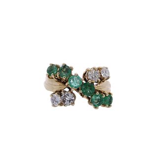 18k Gold Ring with Emeralds and Diamonds