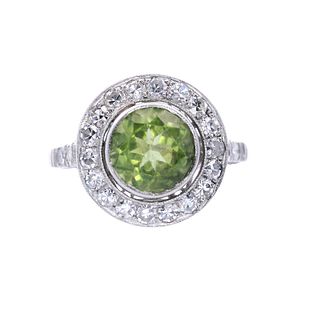 Platinum Cocktail Ring with Peridot and Diamonds