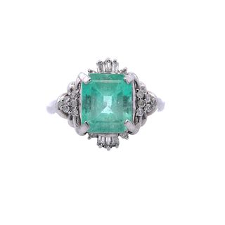Platinum Cocktail Ring with Emerald and Diamonds