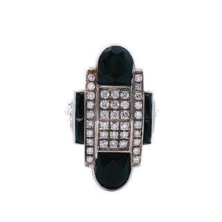 18k Gold Ring with Diamonds and Onyx