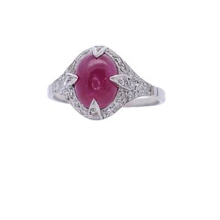Platinum Ring with Ruby and Diamonds