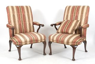 Pair of George I Style Mahogany Open Armchairs