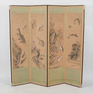 Korean screen, Watercolor on Paper, Fish 
