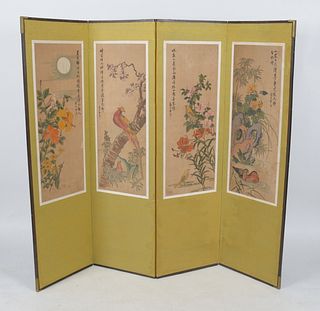 A Korean Four Panel Screen, Birds and Flowers 