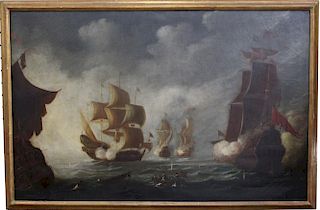 Large Old Master Style Nautical Battle Scene