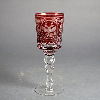 Russian Imperial Czar Nicholas II Cranberry Cut to Clear Crystal Goblet C1910