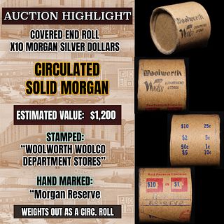 Wow! Covered End Roll! Marked " Morgan Reserve"! X10 Coins Inside! (FC)