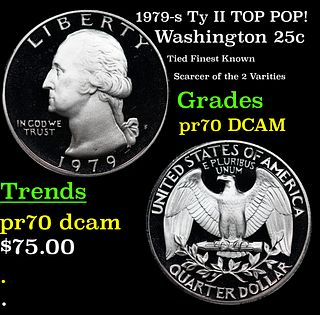 Proof 1979-s Ty II Washington Quarter TOP POP! 25c Graded pr70 DCAM BY SEGS