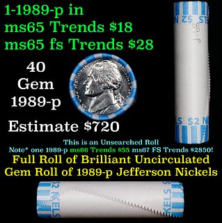 BU Shotgun Jefferson 5c roll, 1989-p 40 pcs Bank $2 Nickel Wrapper
