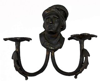 Antique Figural Bronze Two Arm Sconce