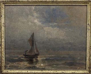 Signed, Early 20th C. Painting of Man on Sailboat