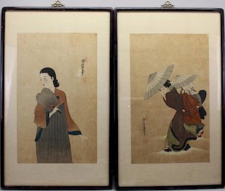 (2) Antique Framed Japanese Woodblocks