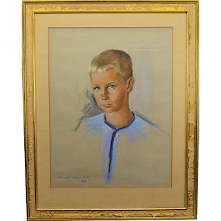 Signed Portrait of a Young Boy, Pastel