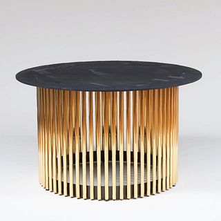 Custom Black Metal and Brass Circular Dining Table