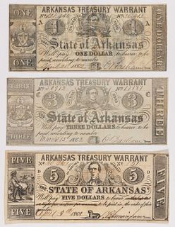 ARKANSAS CIVIL WAR OBSOLETE CURRENCY / NOTES, LOT OF THREE