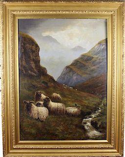 19th C. Scottish Landscape w/ Sheep, Signed