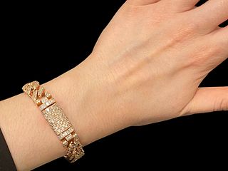 Greg Yuna 14K Rose Gold Baguette Diamond Cuban Chain Bracelet
