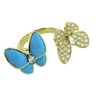 Van Cleef & Arpels 18K Diamond Two Butterfly Between the Finger Ring Size 6.5