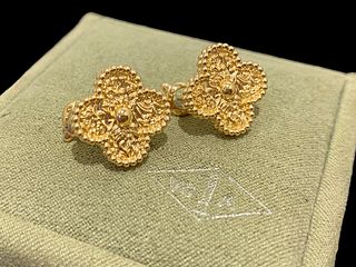 Van Cleef & Arpels Vintage Alhambra Earrings 18K Yellow Gold Plain