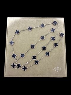 Van Cleef & Arpels 18K White Gold Pietersite Vintage Alhambra 20 Motifs Necklace