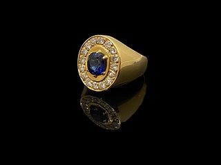 Van Cleef & Arpels 18K Yellow Gold Sapphire & Diamond Ring Size 6.5