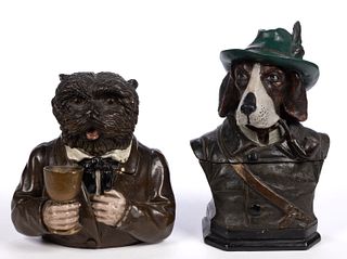 CONTINENTAL CERAMIC FIGURAL ANTHROPOMORPHIC  DOG HUMIDORS, LOT OF TWO