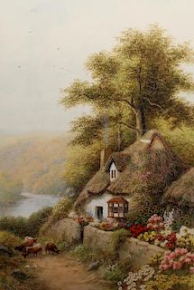 R. Thornton 19th C. English Thatched Cottage