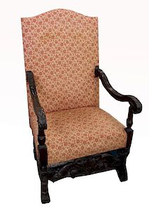 Antique Carved Continental Upholstered Armchair