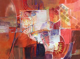 LORRAINE HAYES (TEXAS, 20TH C.) ABSTRACT MIXED MEDIA PAINTING