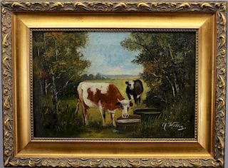 Signed 19th C. Pastoral Scene W/ Cows, "...Willis"