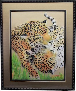 Judy Meier Signed 20th C. Pastel of Cheetahs