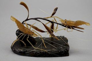 Japanese Carved Shrimp Sculpture