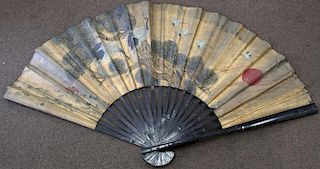 Large Hand Painted Chinese Fan, Signed