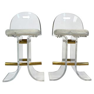Pair of Lucite & Brass Tone Counter Stools by Hill Manufacturing, USA 1970's