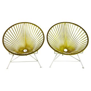 Pair of Acapulco Chairs by Innit Designs, Green Straps & White Metal Frame