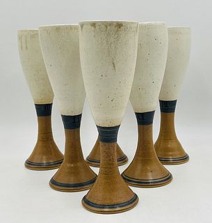 Set of Six Ceramic Goblets Signed Kennedy and dated 1996