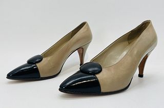 CHANEL  Two-Tone Leather Pumps, Size 37 1/2 in Original Bag, Made in Italy