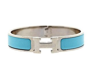 Hermes Clic H Blue Enamel Bangle Bracelet