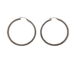 Bottega Veneta Silver Woven Hoop Earrings