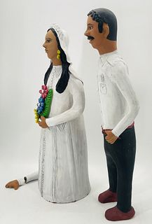Vintage Barro/clay Sculptures of a Bride & a Groom, Mexico 1960s